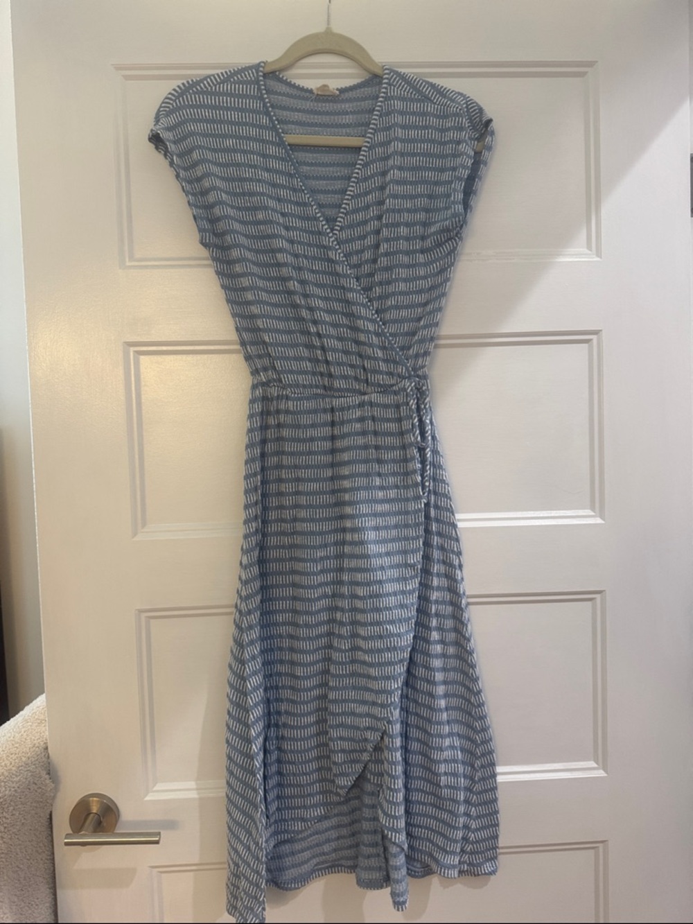 Blue Patterned Wrap Midi Dress